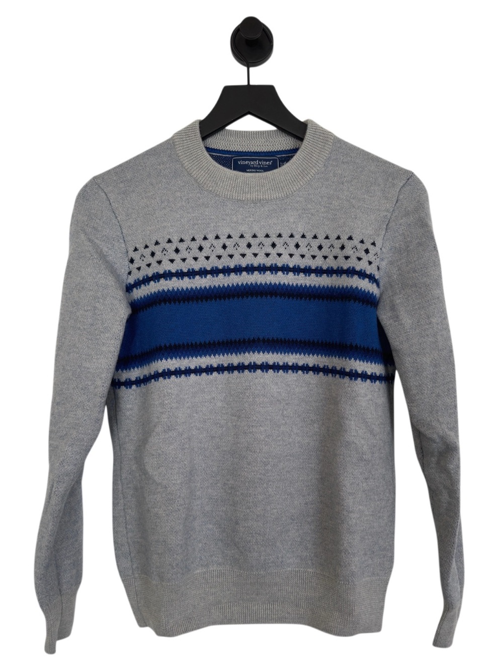 Vineyard Vines Men’s Fair Isle Crewneck Sweater in Gray and Blue